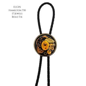 Elgin Hamilton 730 17 Jewels Vintage Gold Metal Black Western Bolo Tie 18"